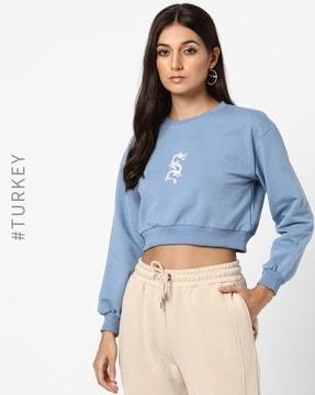 placement print cropped sweatshirt