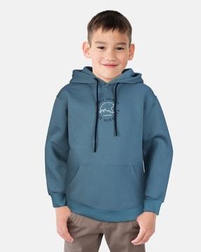 placement print kangaroo pocket hoodie