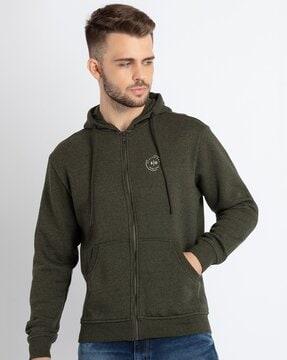 placement print kangaroo pocket hoodie