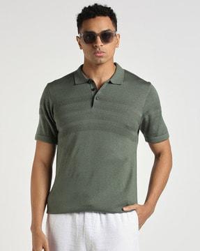 placement self stripe flat knit polo t-shirt