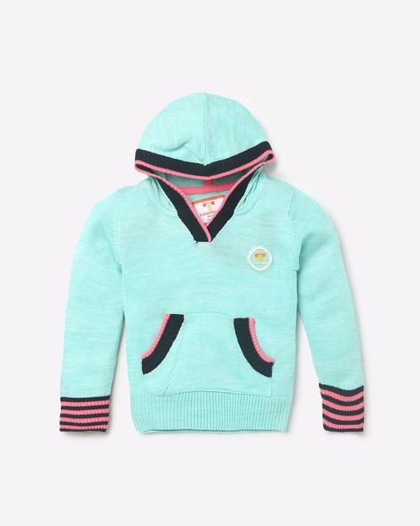 placement striped hoodie with kangaroo pocket