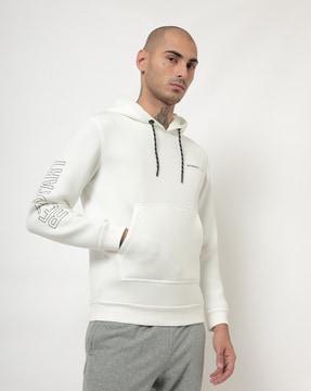 placement typographic print hoodie with kangaroo pocket