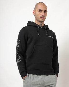 placement typographic print hoodie with kangaroo pocket