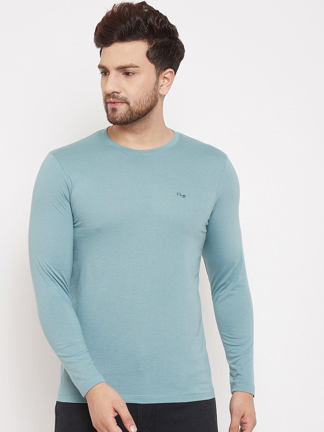 plagg men sea green solid round neck t-shirt