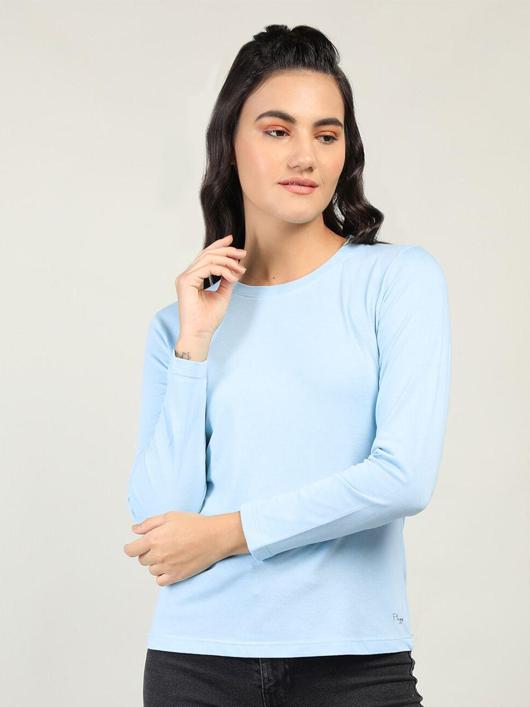 plagg women blue solid cotton t-shirt