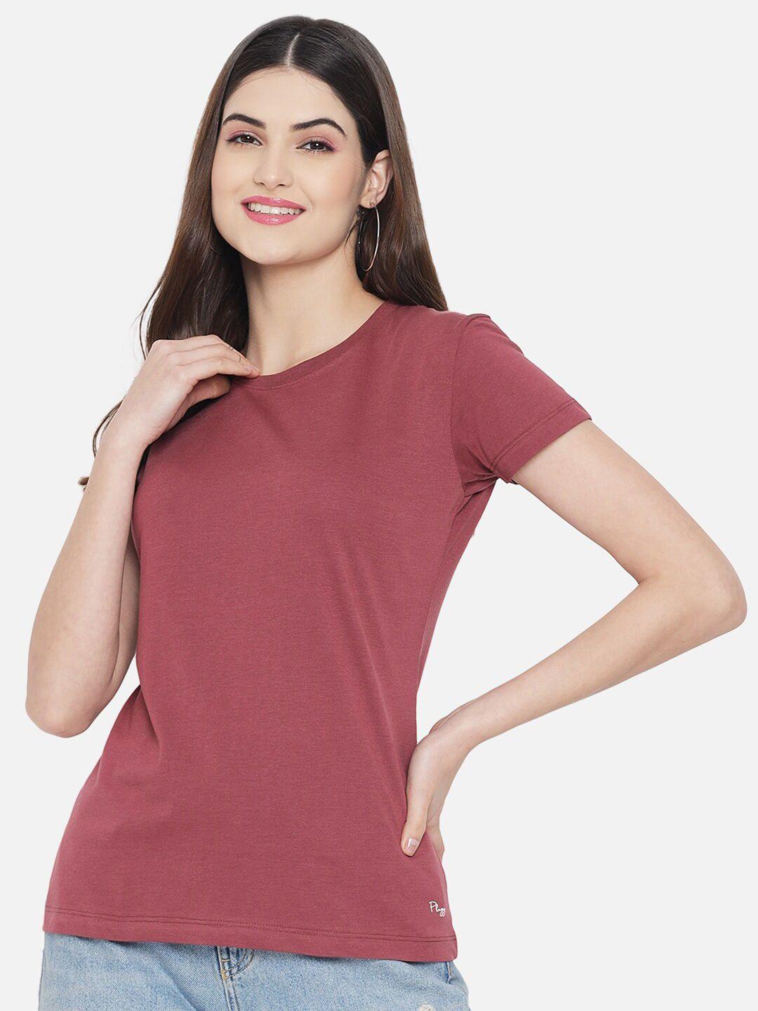 plagg women burgundy solid t-shirt