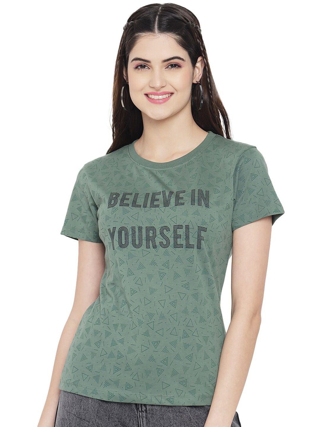 plagg women green typography printed t-shirt