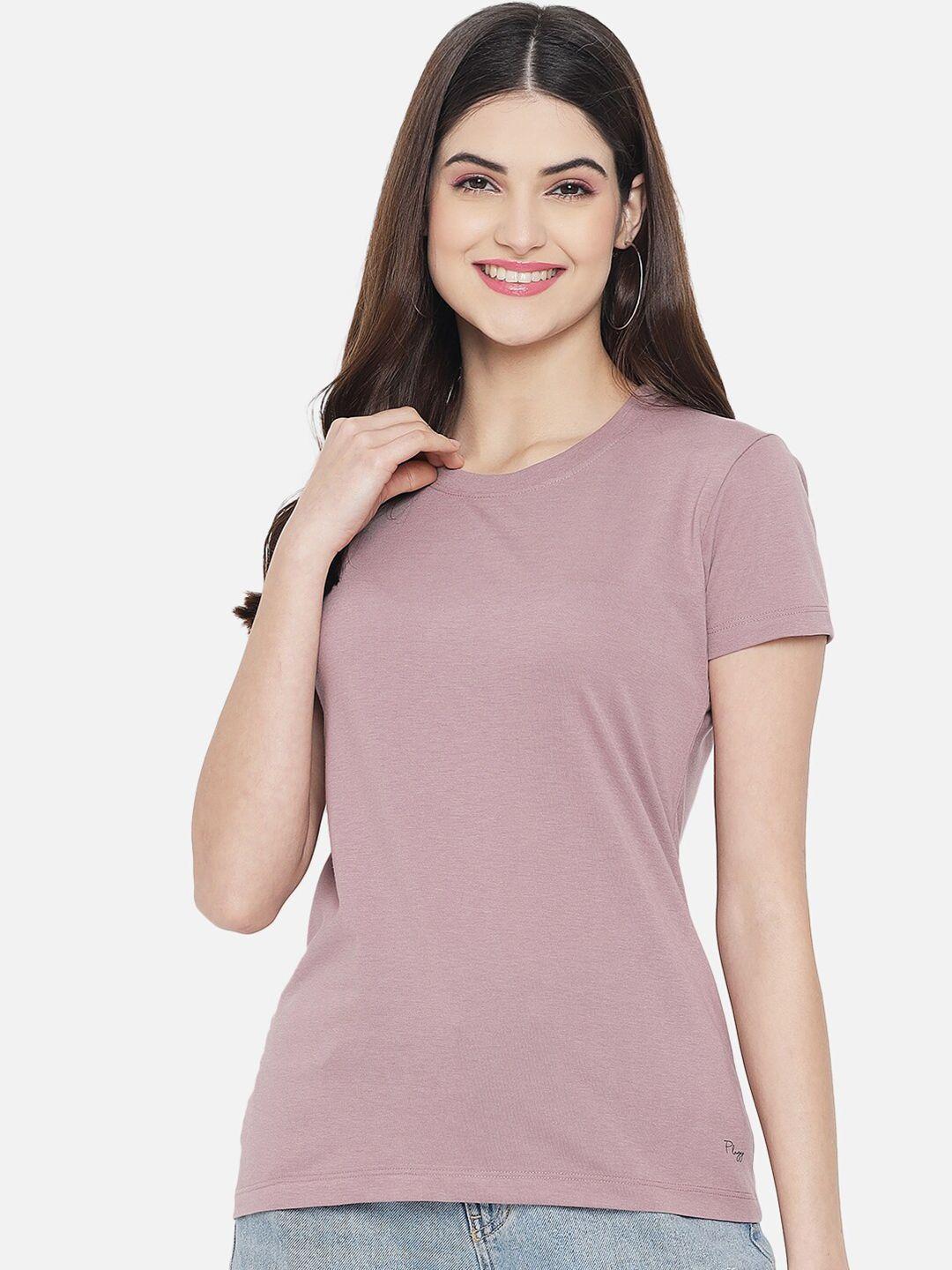 plagg women lavender & pale mauve v-neck pockets t-shirt