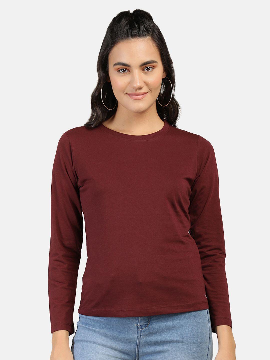 plagg women maroon solid t-shirt