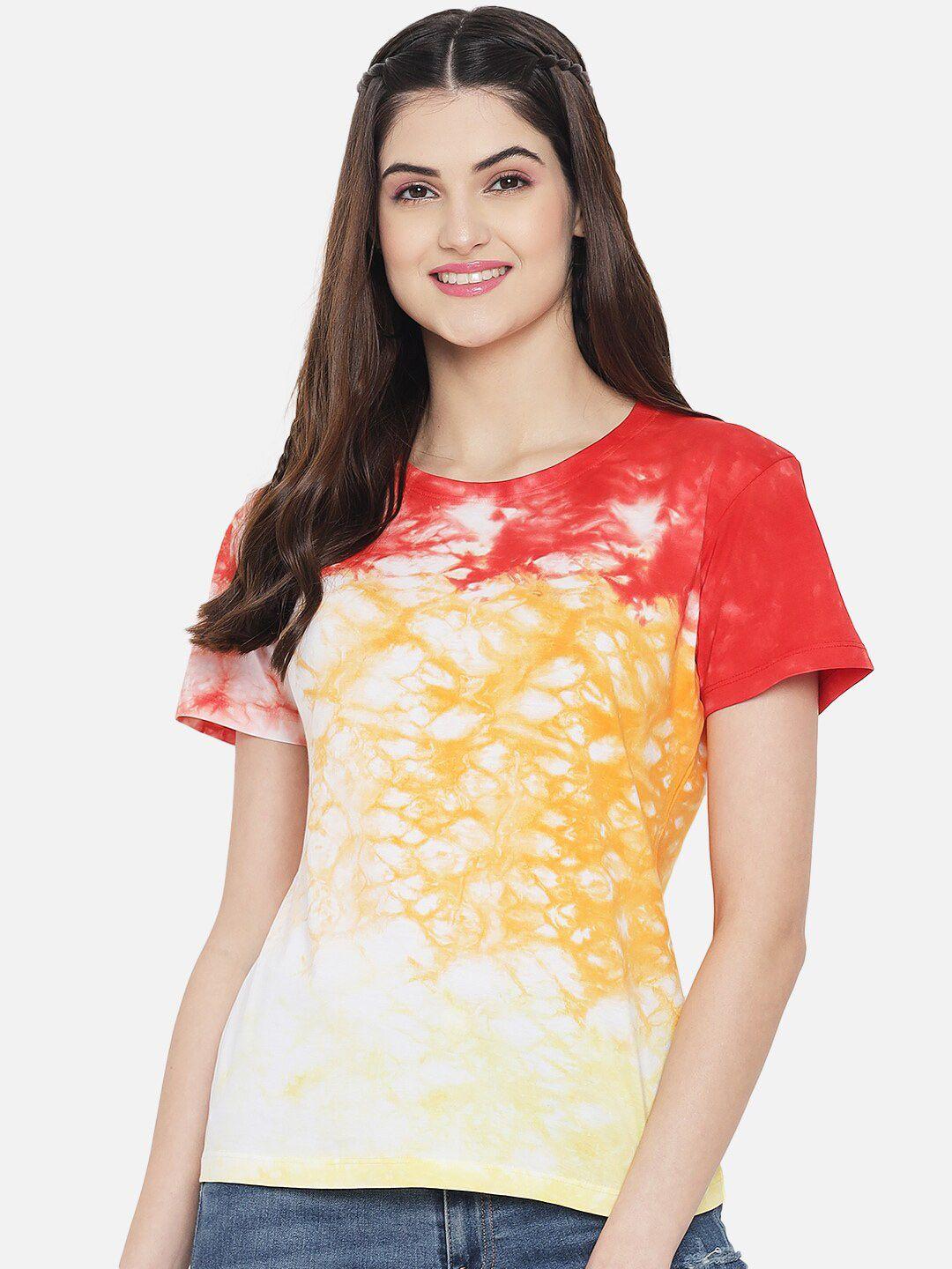 plagg women multicoloured floral printed drop-shoulder sleeves raw edge t-shirt