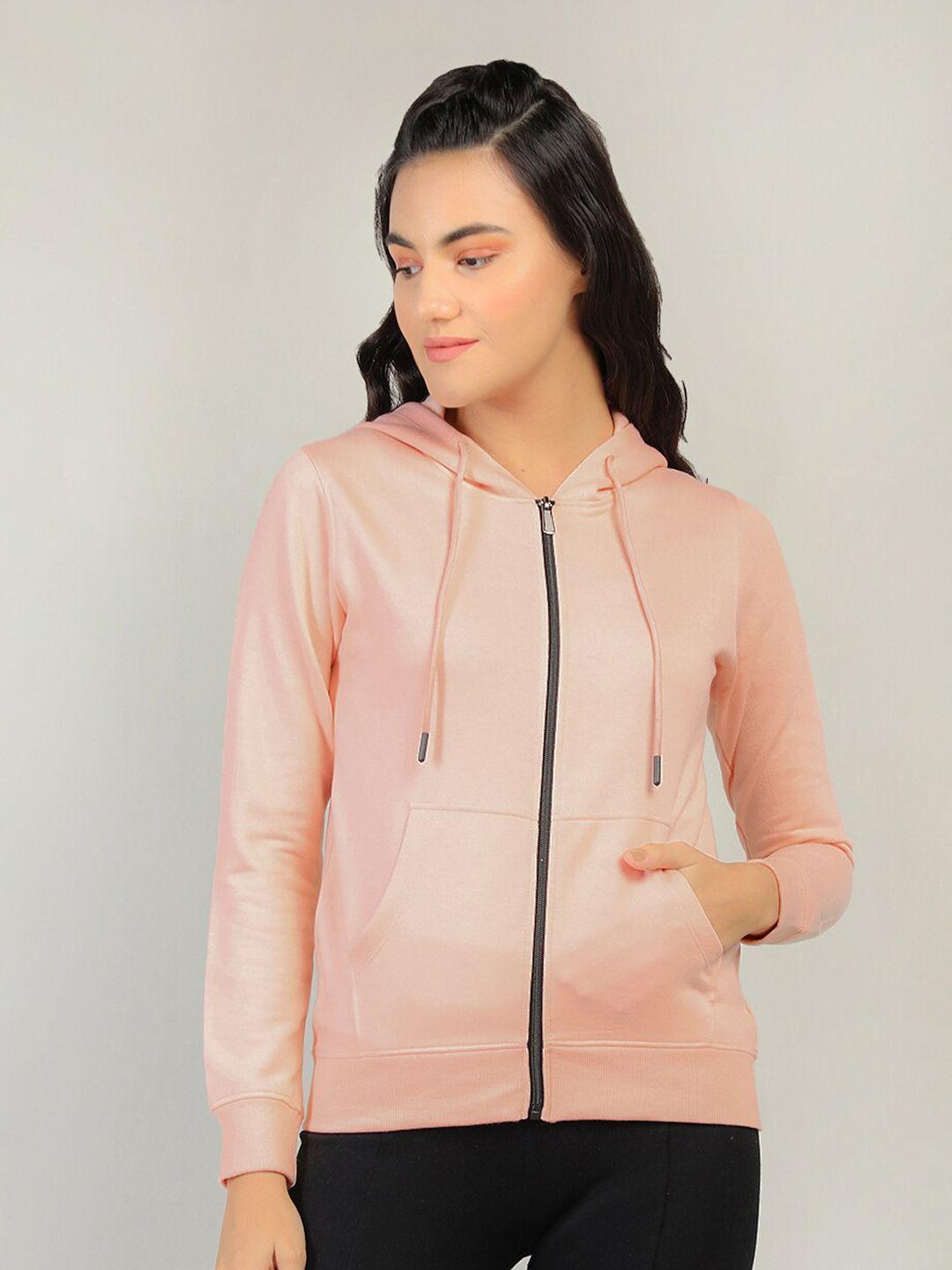 plagg women peach-coloured hooded fleece sweatshirt