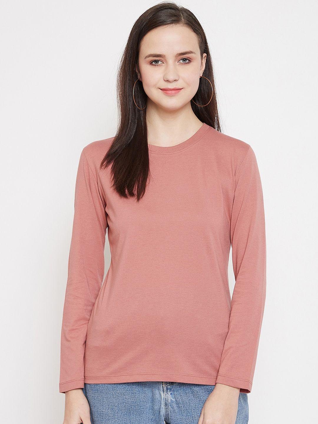 plagg women pink solid round neck t-shirt