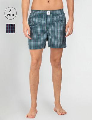 plaid check pure cotton i691 boxers - pack of 2
