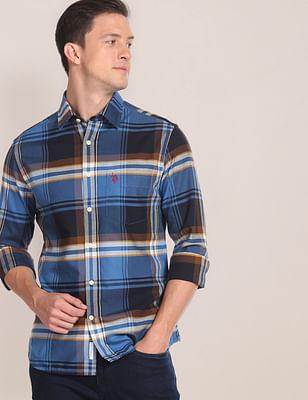 plaid check cotton oxford shirt