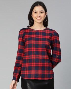 plaid check relaxed fit top