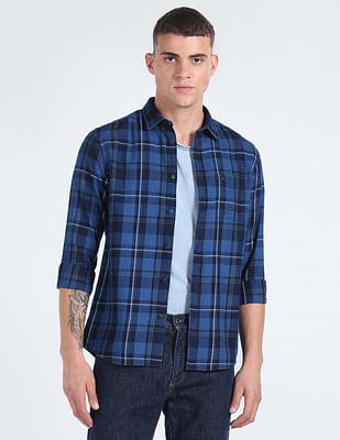 plaid check slim fit shirt