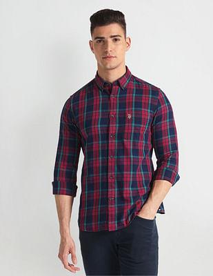 plaid check slim fit shirt