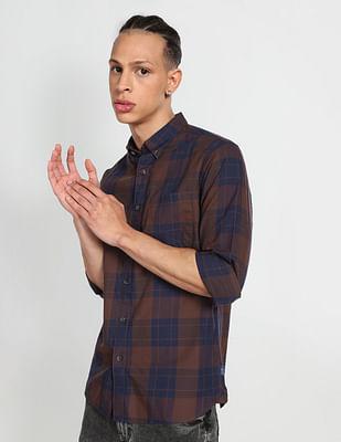 plaid check twill casual shirt