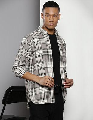 plaid check twill casual shirt