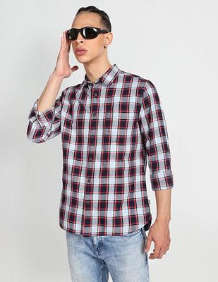 plaid check twill casual shirt