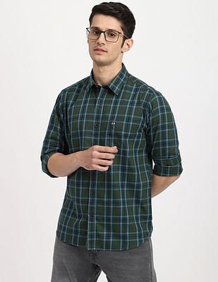 plaid check twill casual shirt