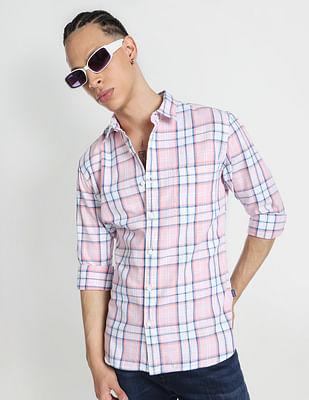 plaid check twill shirt