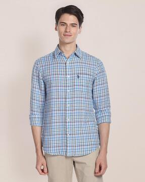 plaid checked shirt with patch pocket