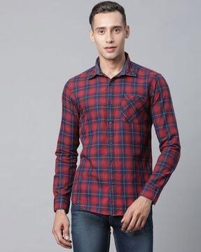 plaid checked slim fit shirt