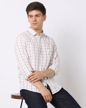 plaid checked slim fit shirt