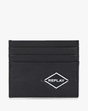 plain leather card holder with logo applique