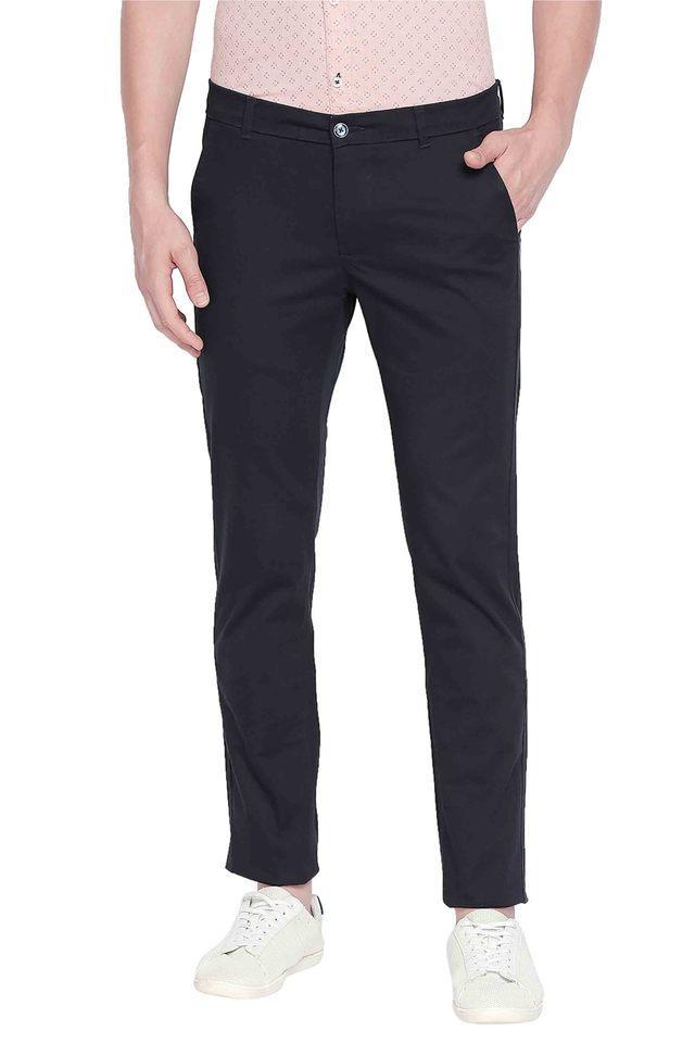 plain cotton stretch tapered fit mens trousers