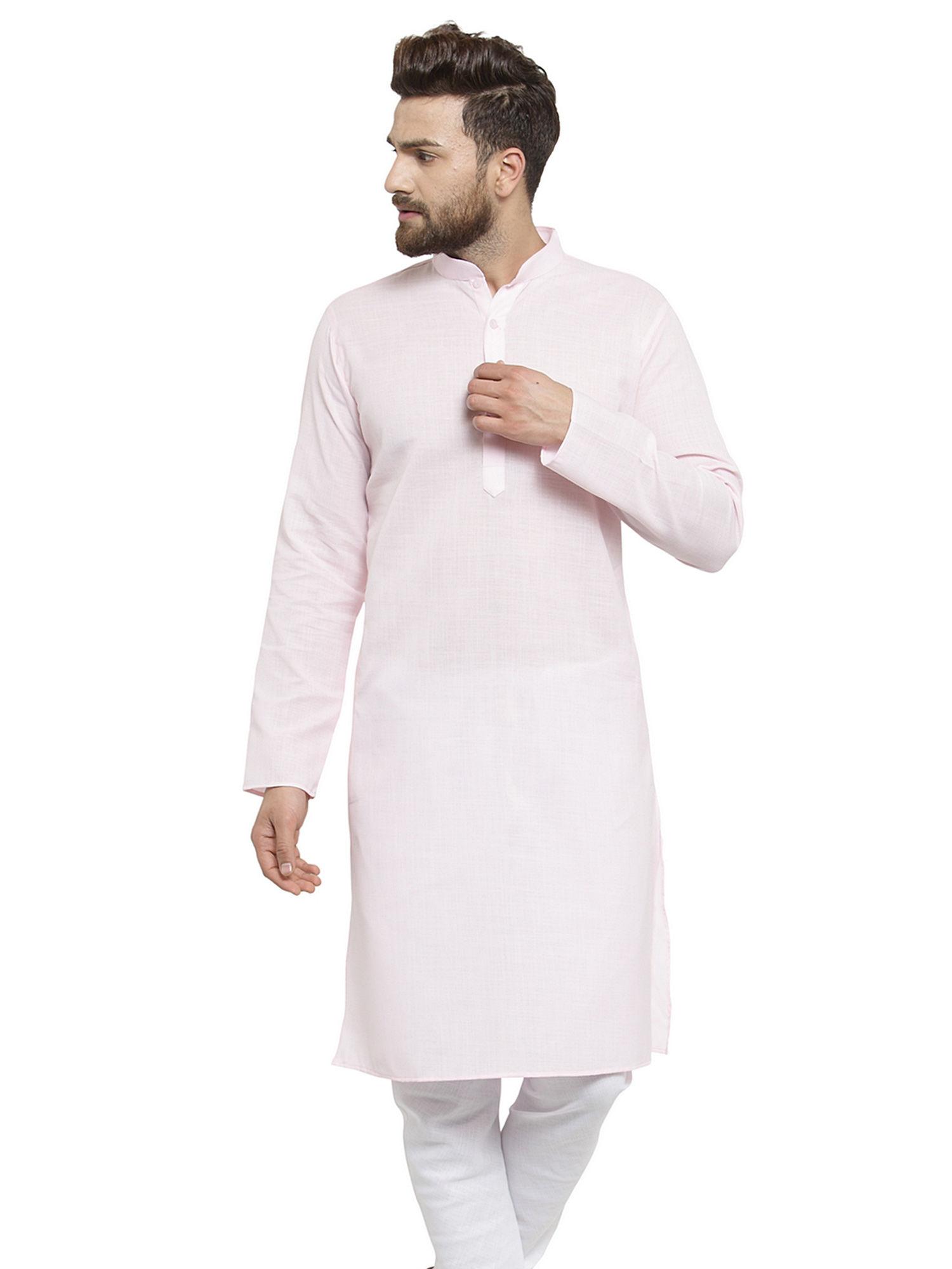 plain linen pink kurta for men