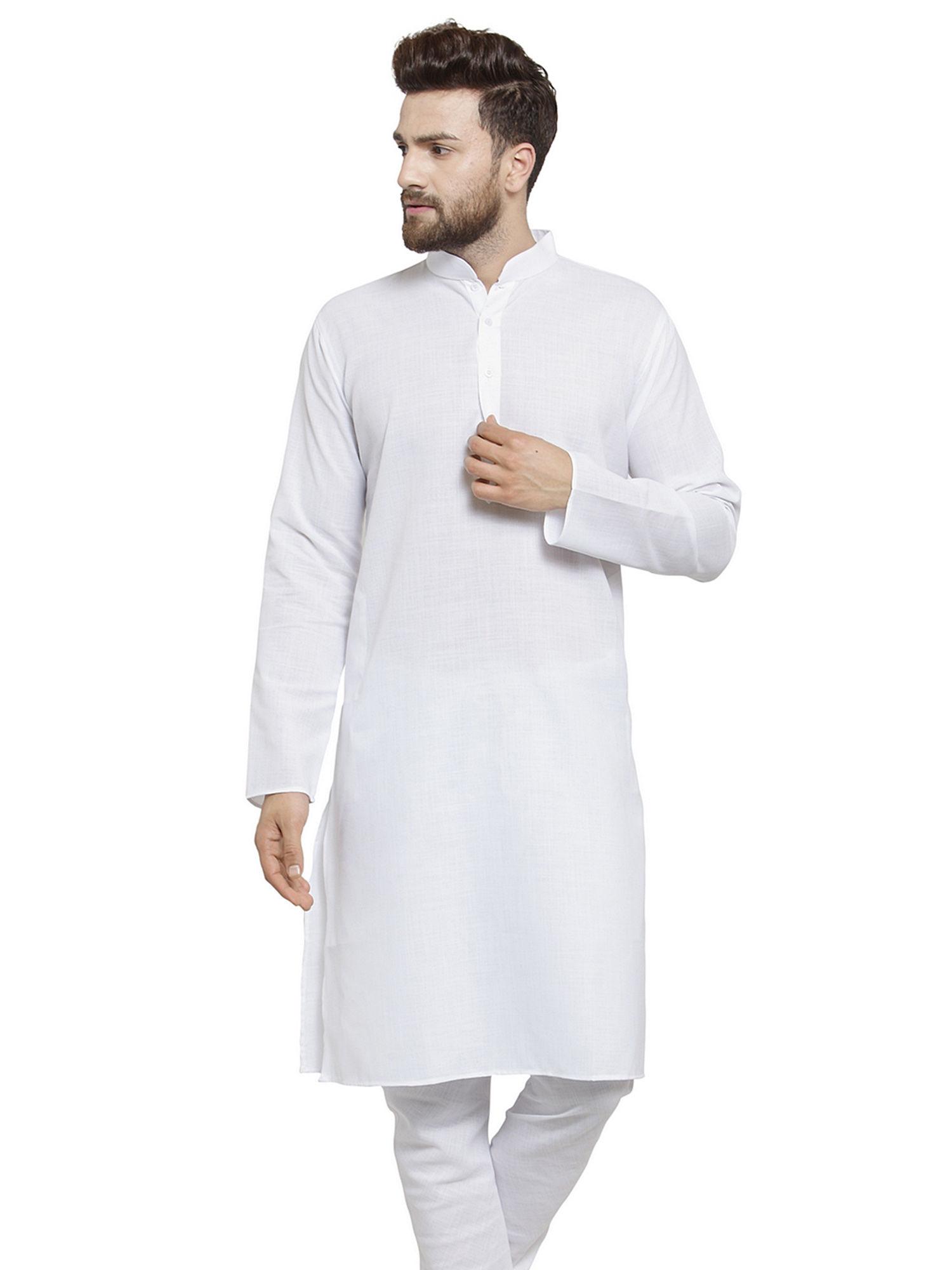 plain linen white kurta for men