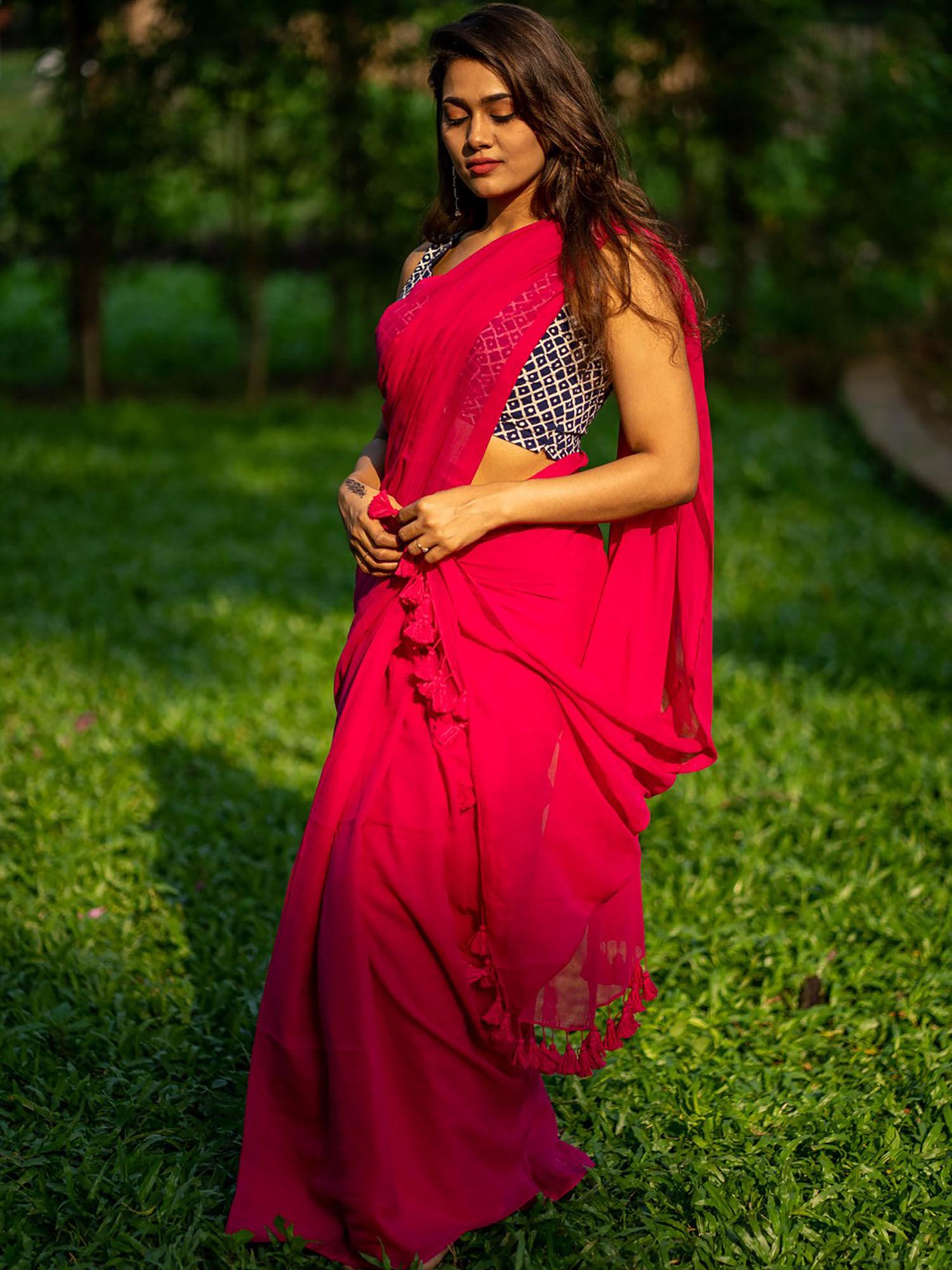 plain pink handloom cotton saree