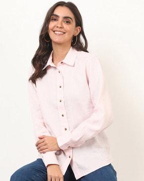 plain pure linen spread collar shirt