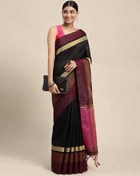 plain raw silk saree with tassels