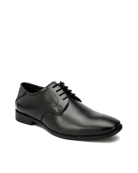 plain-toe genuine leather derby shoes