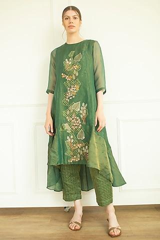 plantation green embroidered tunic set