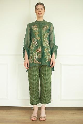 plantation green handloom linen silk tunic set