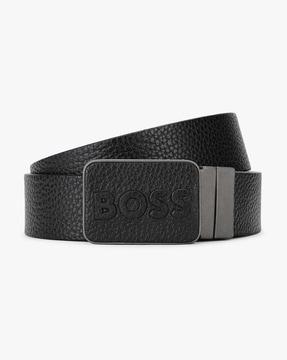 plaque-buckle belt in italian leather