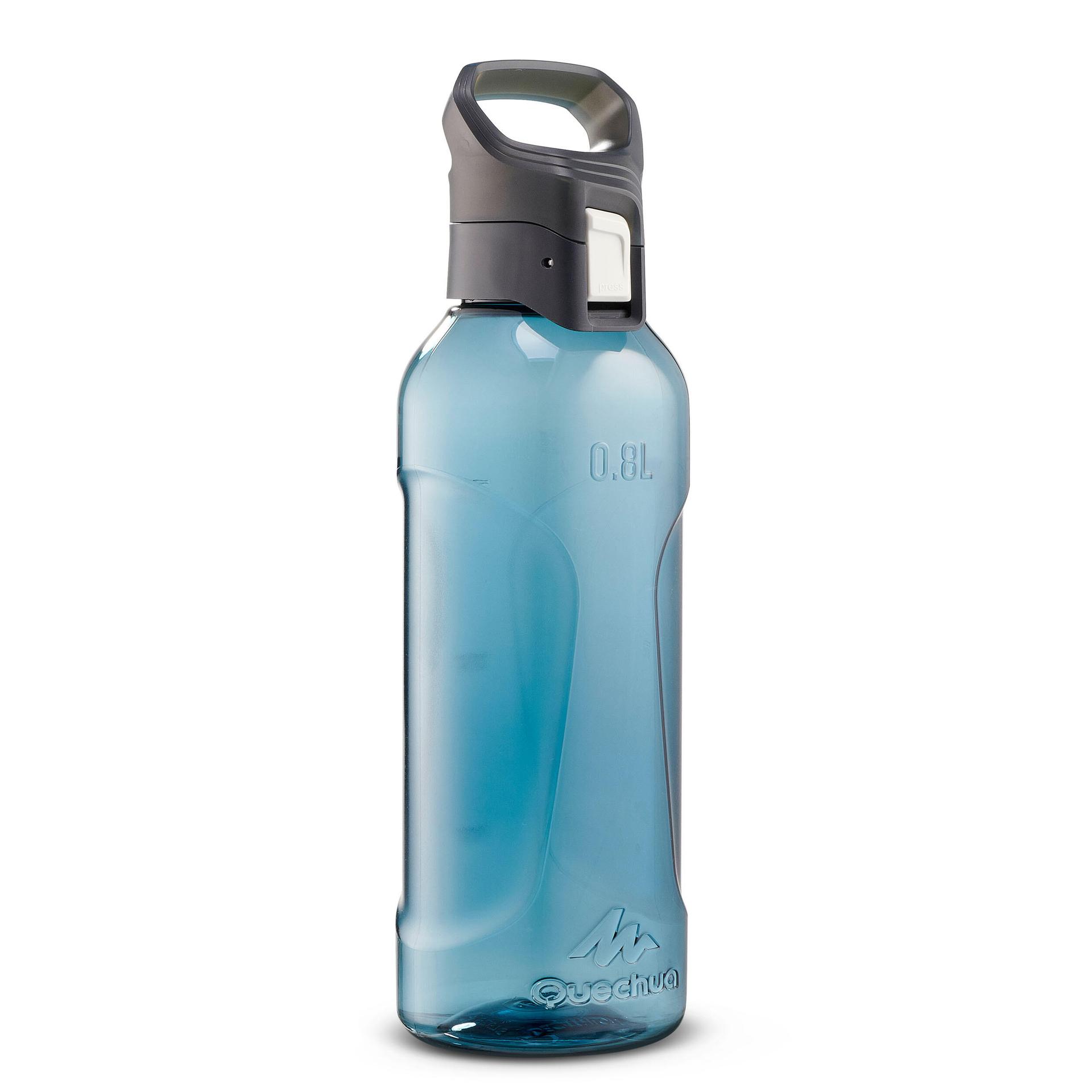 plastic (tritan) hiking flask with quick opening cap mh500 0.8 blue