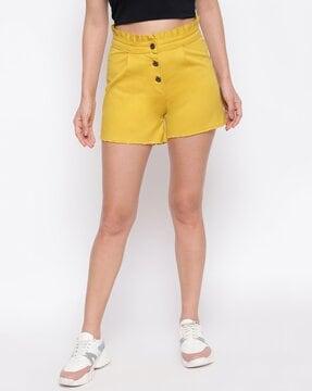 plate-front denim shorts