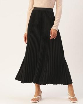 plated flared skirt elasticated waist
