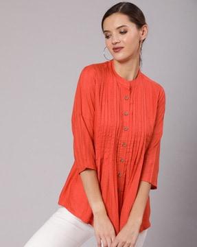 plated mandarin-collar tunic