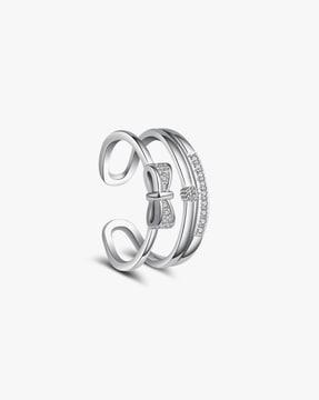 platinum plated elegant austrian crystal adjustable bow ring