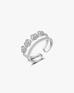 platinum plated elegant austrian crystal adjustable flower ring