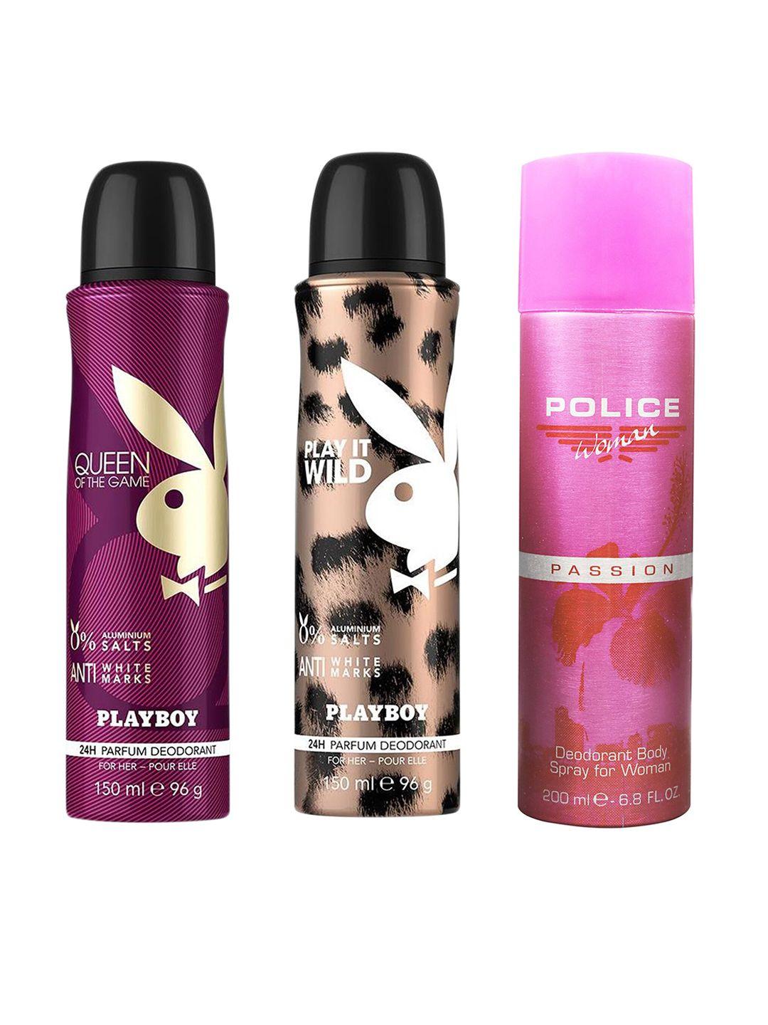 playboy set of 3 parfum deodorants - queen of the game, play it wild & policepassion 500ml