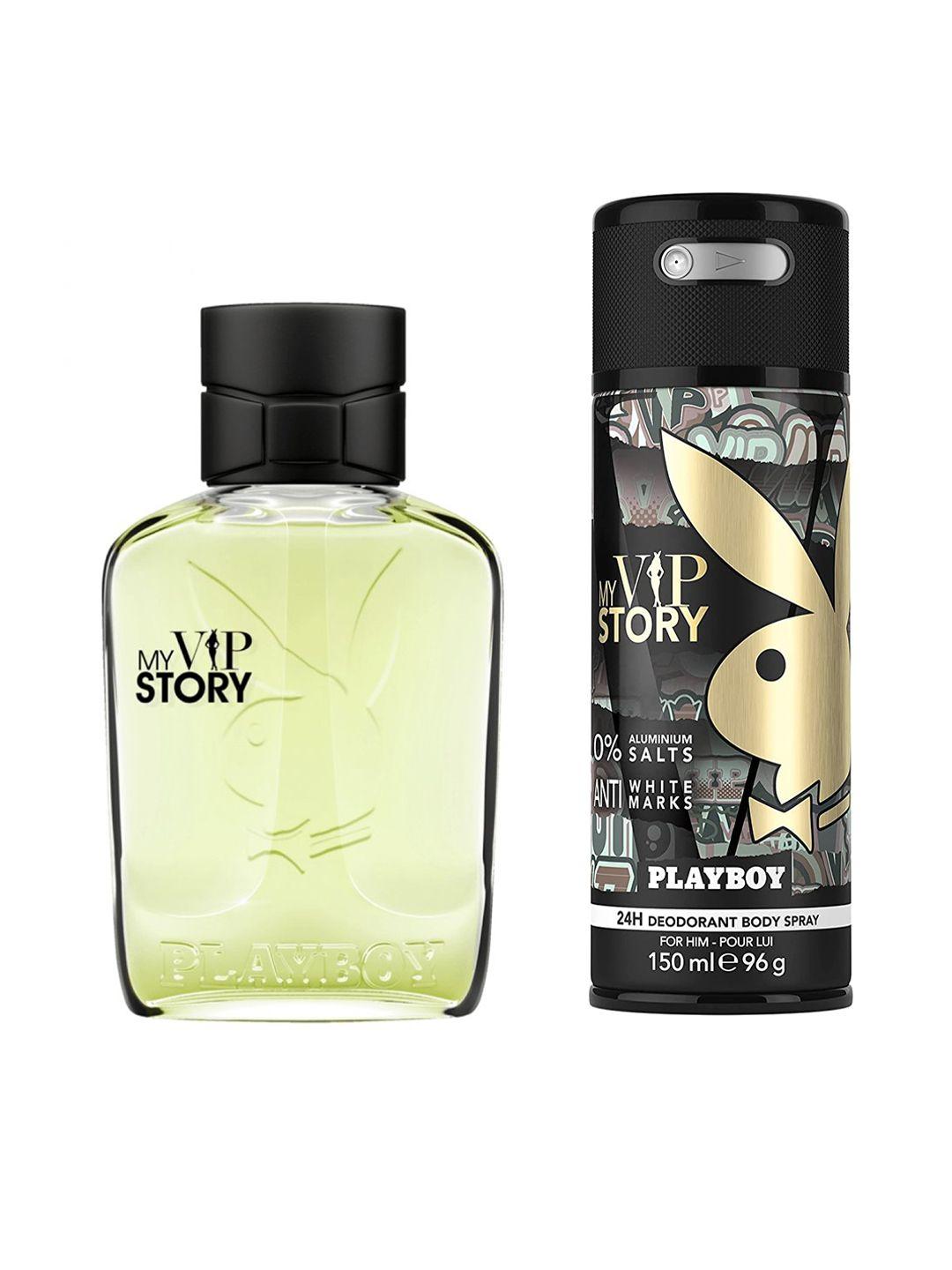 playboy set of men my vip story eau de toilette 100 ml & deodorant body spray 150 ml
