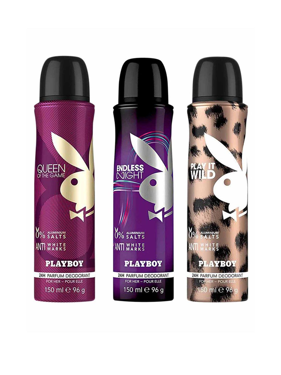playboy women set of 3 deo- queen of the game + endless night + play it wild - 150ml each