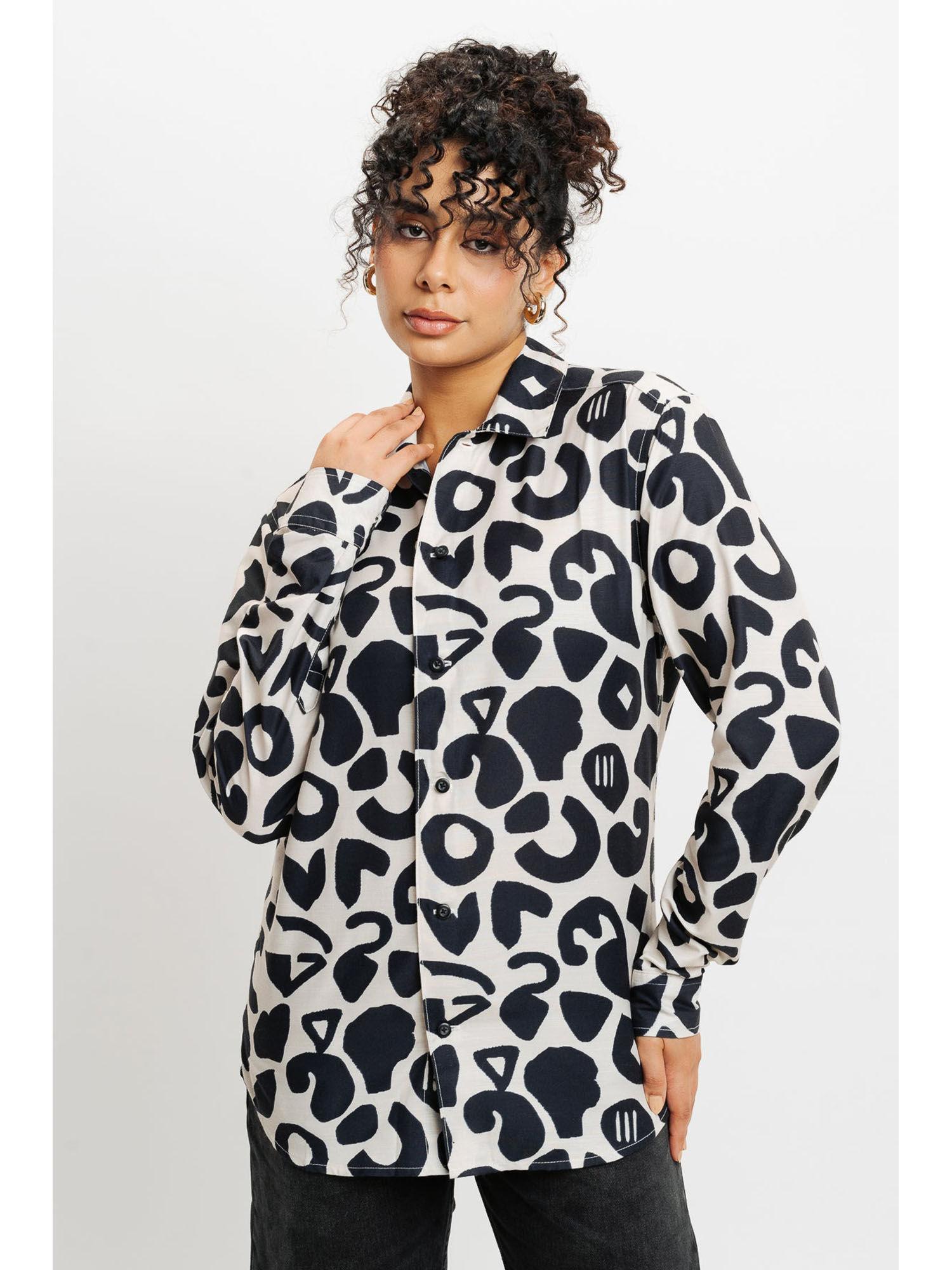 playful imprints black and white full sleeves womens shirt